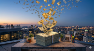 하늘로 사라지는 지폐들